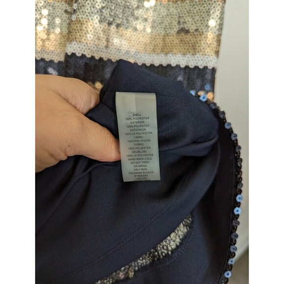 Vince Camuto Sequin Dress Womens Size 12 Navy Blue Gold Stripe - Picture 9 of 12